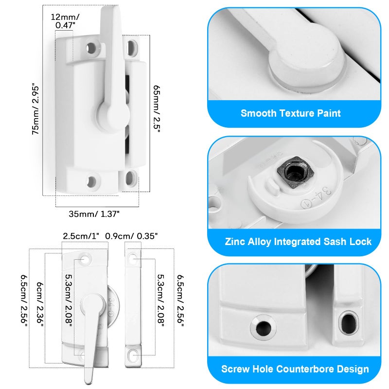 HIMOMO Window Sash Locks, 10 Pack Cam Action White Window Locks, Window Latches with Keeper Diecast, Sliding Window Parts, Replacement Sash Locks for Sliding Windows Double Hung Windows - Image 2